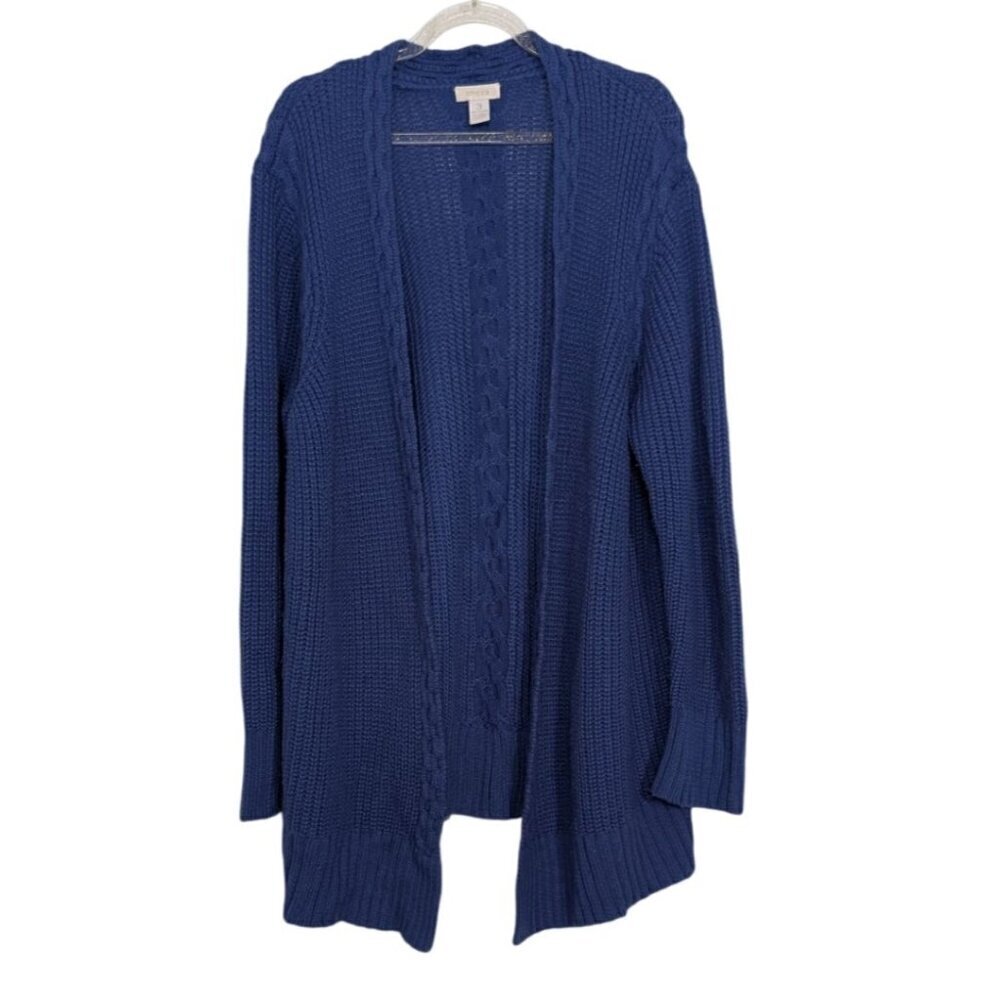 Chicos 3 Ribbed Open Cardigan Womens Size XL Wool Blend Knit Long Sleeve Sweater